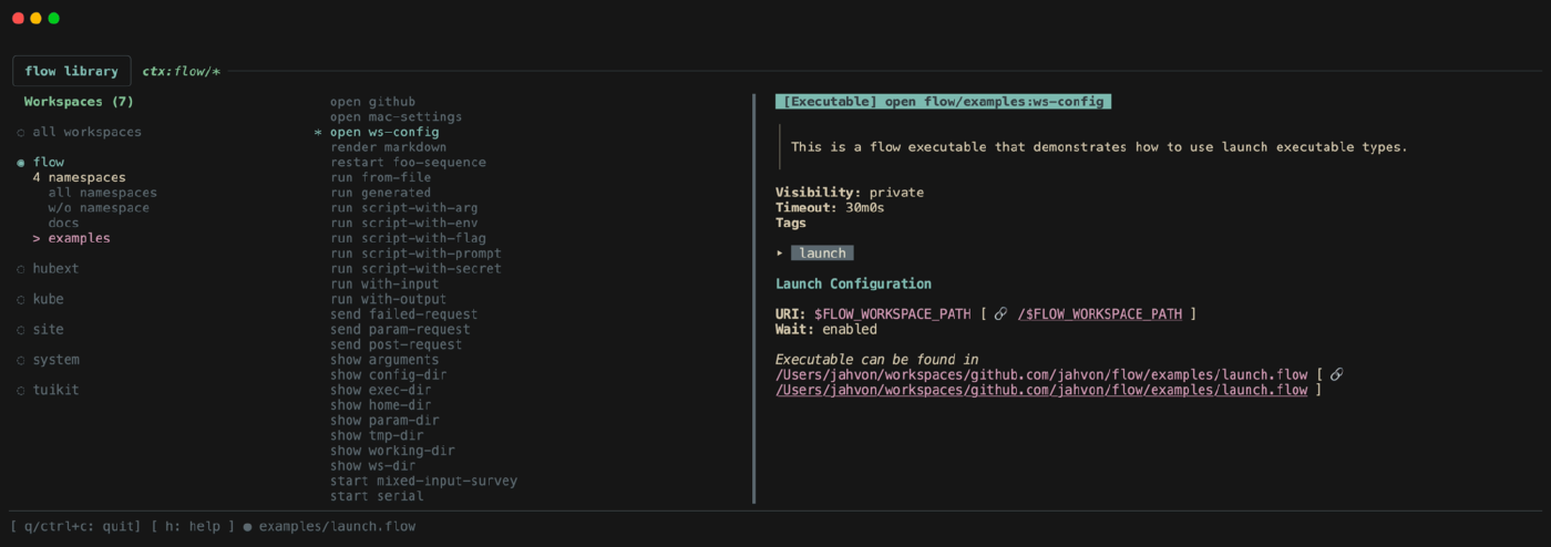 The v1 flow library TUI